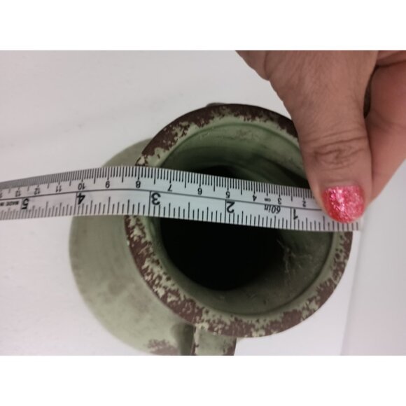 Vintage Italian Pottery Clay Double Handled Mint Green Vase Rustic Mid Century - Picture 8 of 10